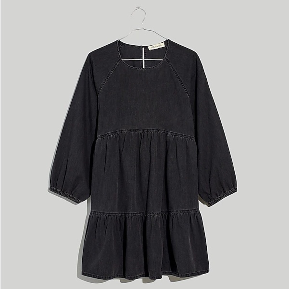 Denim Raglan-Sleeve Mini Dress in Lunar Wash